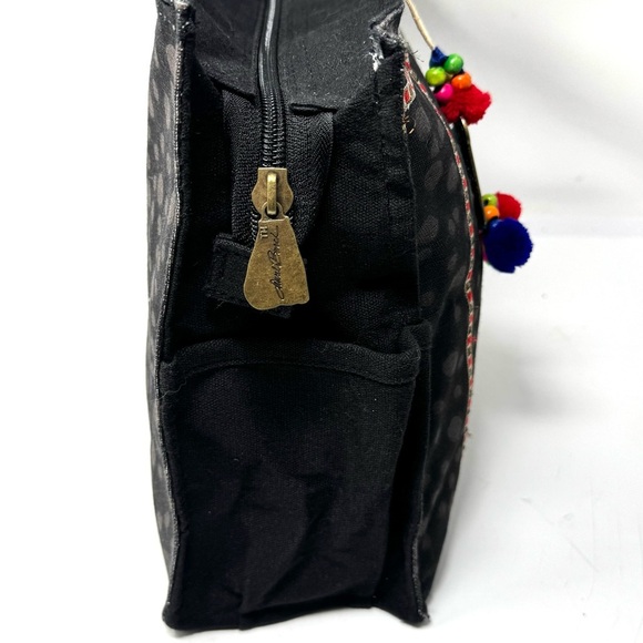 NEW Laurel Burch Fantastic Felines Cat Shoulder Tote Bag Purse Beaded Black - Picture 7 of 10